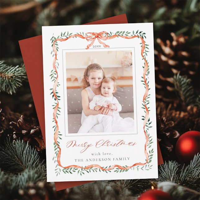 Foto Watercolor Red Ribbon Bow Frame Weihnachten (Von Creator hochgeladen)