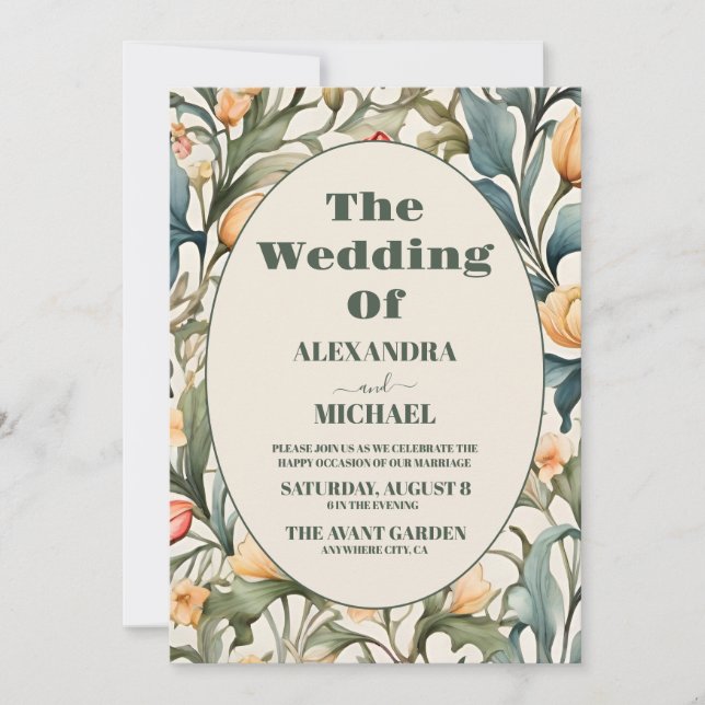 Foto Watercolor Tulips William Morris Wedding Einladung (Vorderseite)