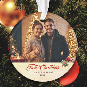 Foto Watercolor Vintages Skript Erste Weihnachtsfe Ornament