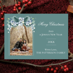 Foto Watercolor Winter Floral Boho Arch   Aquamari Feiertagskarte