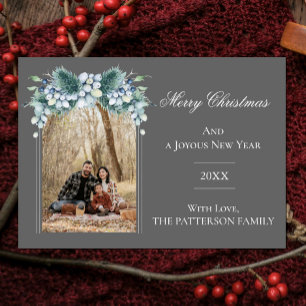 Foto Watercolor Winter Floral Boho Arch Grau Feiertagskarte