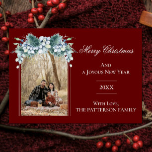 Foto Watercolor Winter Floral Boho Arch   Rot Feiertagskarte