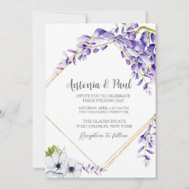 Foto Watercolor Wisteria Blooms QR Code Hochzeit Einladung