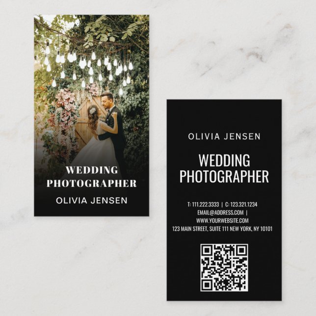 Foto Wedding Collage Fotograf QR Code Frame Visitenkarte (Vorne/Hinten)