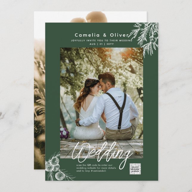 Foto Wedding Einladung JUNIPER GREEN Moderne (Vorne/Hinten)