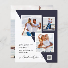 FOTO Wedding Einladung QR Code Retten Datum BLUE