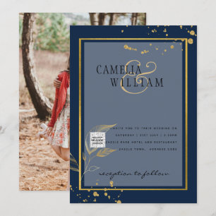 FOTO Wedding Einladung QR Code Retten Datum BLUE