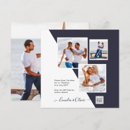 FOTO Wedding Einladung QR Code Retten Datum BLUE