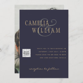 FOTO Wedding Einladung QR Code Retten Datum BLUE