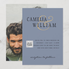 FOTO Wedding Einladung QR Code Retten Datum BLUE
