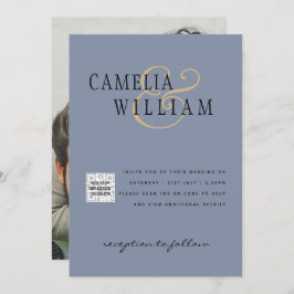 FOTO Wedding Einladung QR Code Retten Datum BLUE