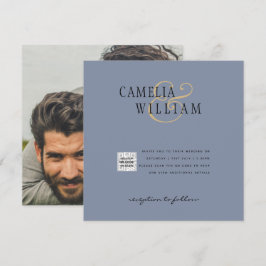 FOTO Wedding Einladung QR Code Retten Datum BLUE