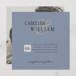 FOTO Wedding Einladung QR Code Retten Datum BLUE