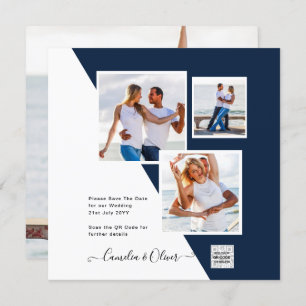 FOTO Wedding Einladung QR Code Retten Datum BLUE