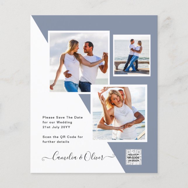 FOTO Wedding Einladung QR Code Retten Datum BLUE Flyer (Vorne)