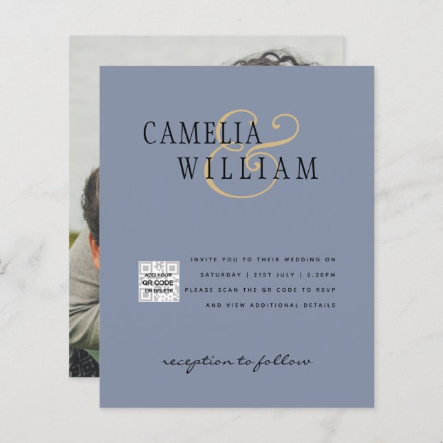 Foto Wedding Einladung QRCode UAWG Dusty Blue (Vorne/Hinten)