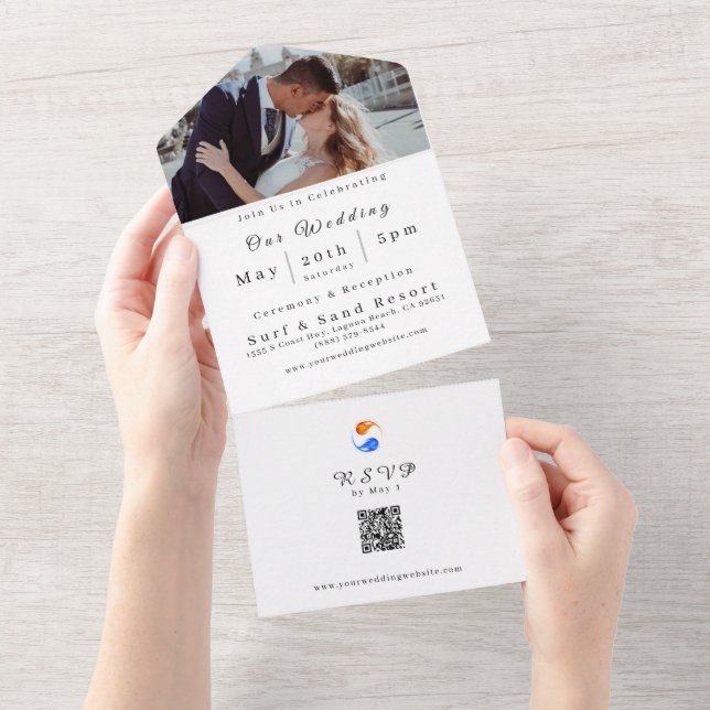 Foto Wedding Invitation-QR Code-Twin Flames- All In One Einladung (Abreißen)