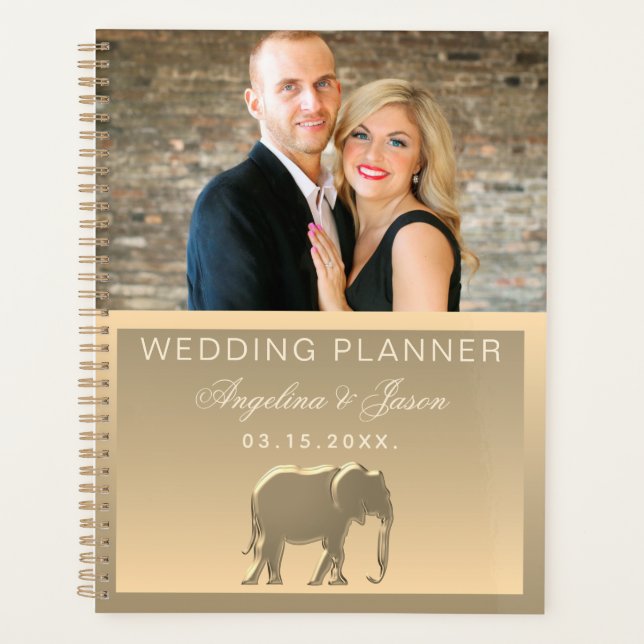 Foto Wedding Luxus Elegante Goldene Foil Elefant Planer (Vorderseite)
