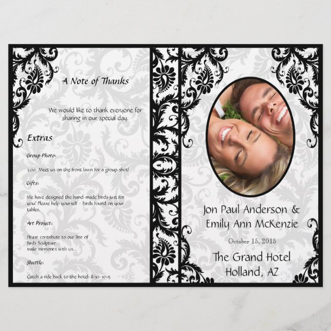 Foto Wedding Program Black Damask (Vorderseite)