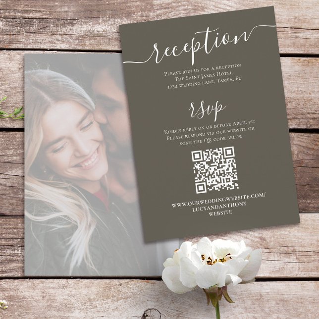 Foto Wedding RSVP Card Neutral Braun Begleitkarte (Von Creator hochgeladen)