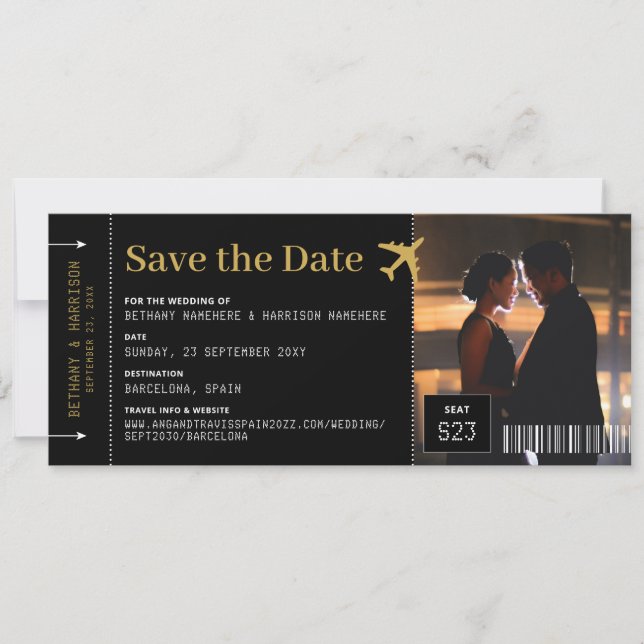 Foto Wedding Save the Date Boarding Pass Black (Vorderseite)