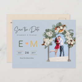 Foto Wedding Save the Date Dusty Blue Floral Postkarte