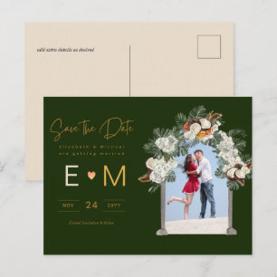 Foto Wedding Save the Date Emerald Green Floral Postkarte