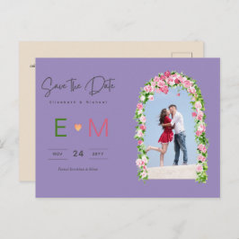 Foto Wedding Save the Date Pink Floral Postcard Postkarte