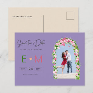 Foto Wedding Save the Date Pink Floral Postcard Postkarte