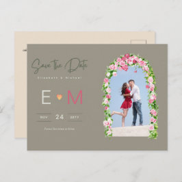Foto Wedding Save the Date Pink Floral Postcard Postkarte