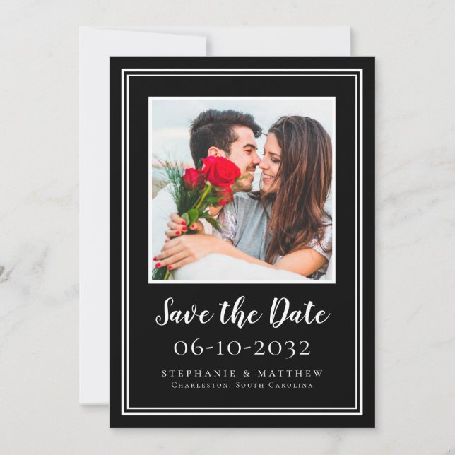 Foto Wedding Verlobung Couple Modernes Schwarz-wei Save The Date (Vorderseite)