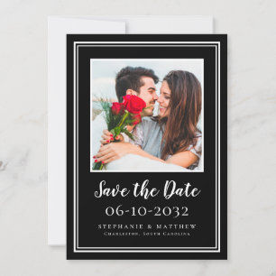 Foto Wedding Verlobung Couple Modernes Schwarz-wei Save The Date