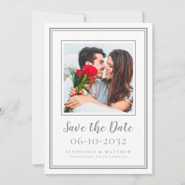 Foto Wedding Verlobung Modern Grau Weiß Save The Date (Vorderseite)