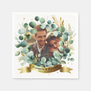 FOTO Wedding Vielen Dank Eucalyptus Blätter Gefall Serviette