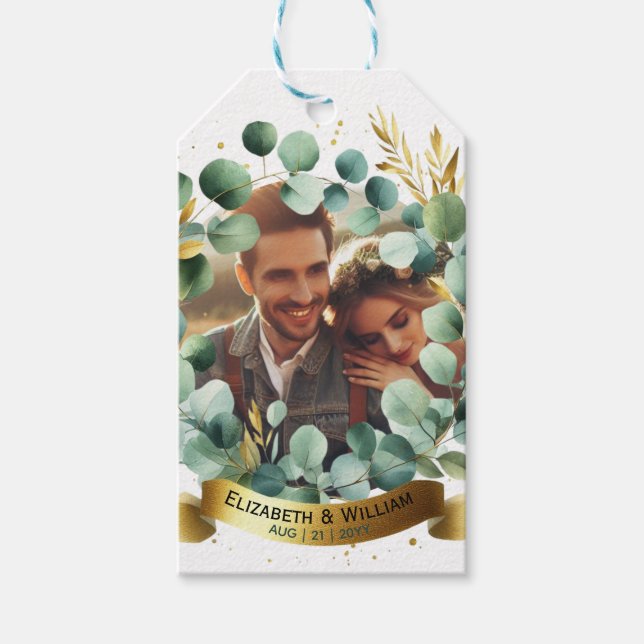 FOTO Wedding Vielen Dank Eucalyptus Blätter Gesche Geschenkanhänger (Vorderseite)