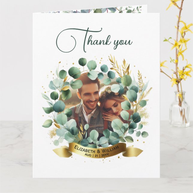 FOTO Wedding Vielen Dank Eucalyptus Blätter Gesche Karte (Gelbe Blume)