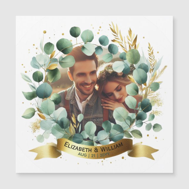 FOTO Wedding Vielen Dank Eucalyptus Blätter Gesche Magnetkarte (Vorderseite)