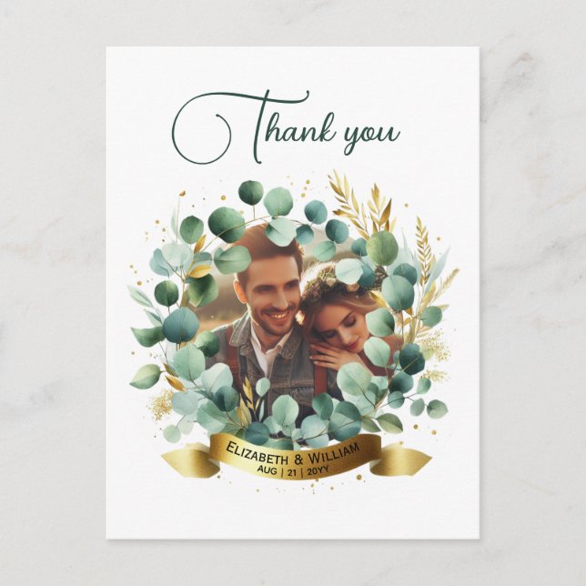 FOTO Wedding Vielen Dank Eucalyptus Blätter Gesche Postkarte (Vorderseite)