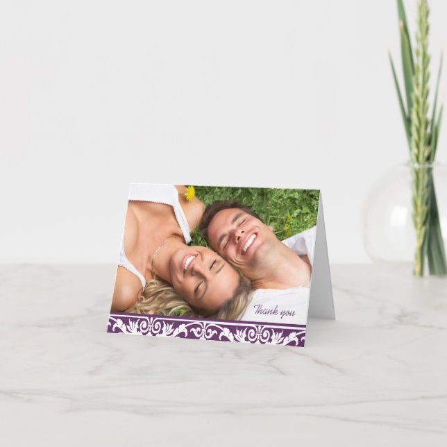 Foto Wedding Vielen Dank - Pflaume & White Dankeskarte (Vorderseite)