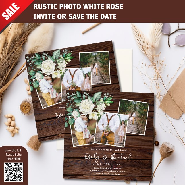 FOTO WEDING ERSUCHT RUSTISCH WEISSE ROSES SQUARE EINLADUNG (Von Creator hochgeladen)