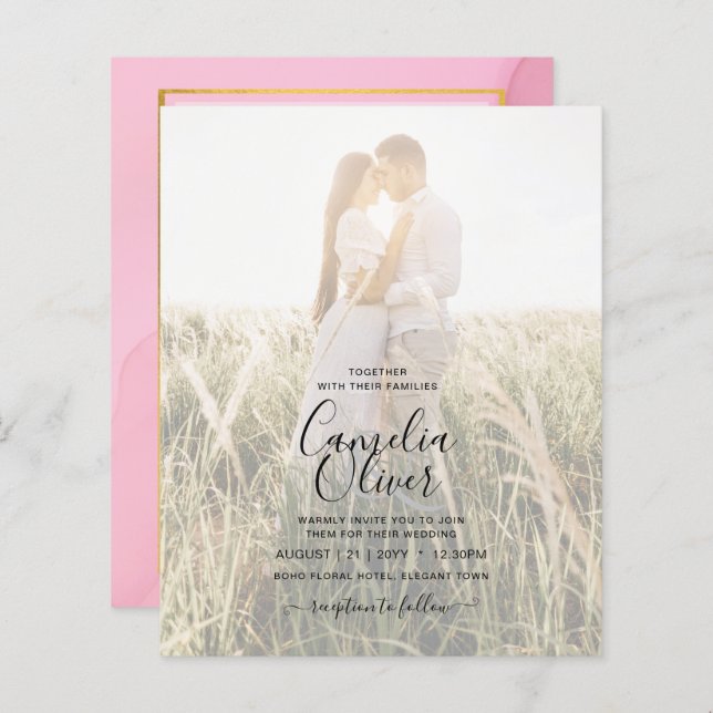 FOTO WEDING INVITATION Blush Pink Gold INK LeahG (Vorne/Hinten)
