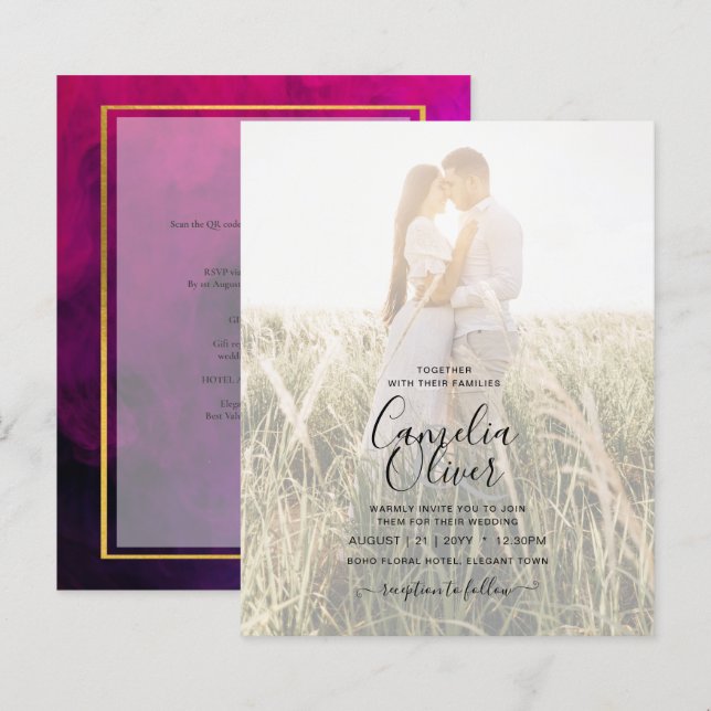 FOTO WEDING INVITATION Magenta Lila Gold INK (Vorne/Hinten)