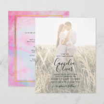 FOTO WEDING INVITATION Pink Aqua Blue Gold INK