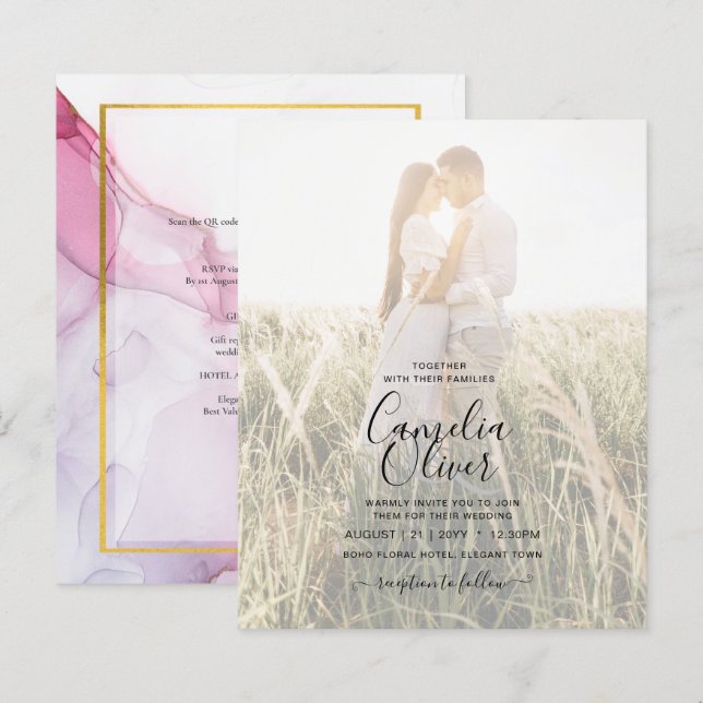 FOTO WEDING INVITATION Rosa Lila INK LeahG (Vorne/Hinten)