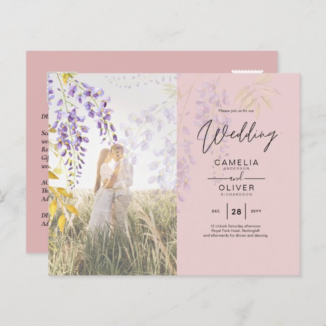 FOTO WEDING INVITATION Wisteria Floral BUDGET (Vorne/Hinten)