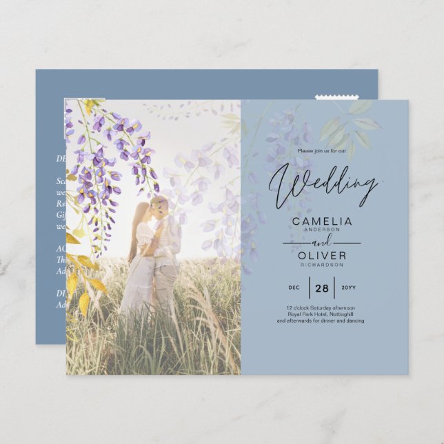 FOTO WEDING INVITATION Wisteria Floral BUDGET (Vorne/Hinten)