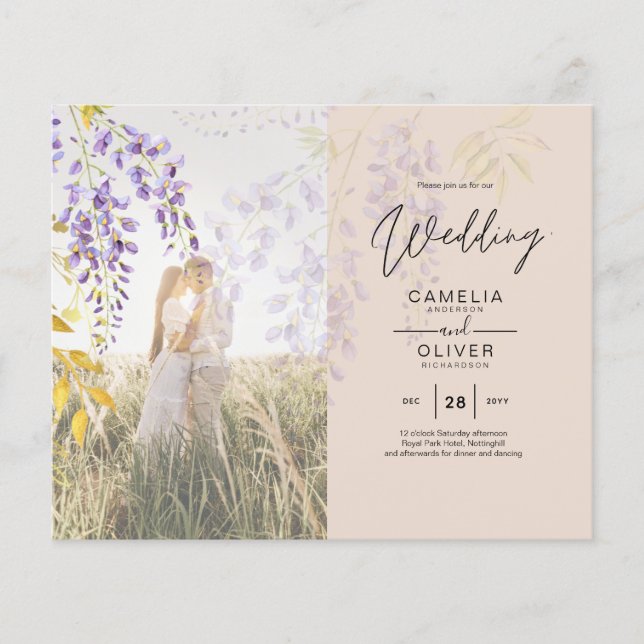 FOTO WEDING INVITATION Wisteria Floral BUDGET (Vorderseite)