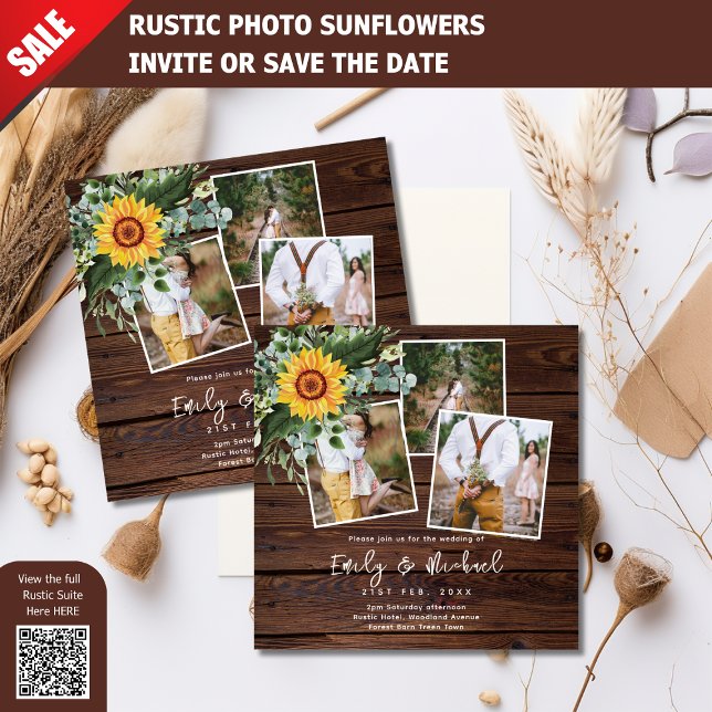 FOTO WEDING INVITATIONEN RUSTISCHE SUNFLOWERS SQUA EINLADUNG (Von Creator hochgeladen)