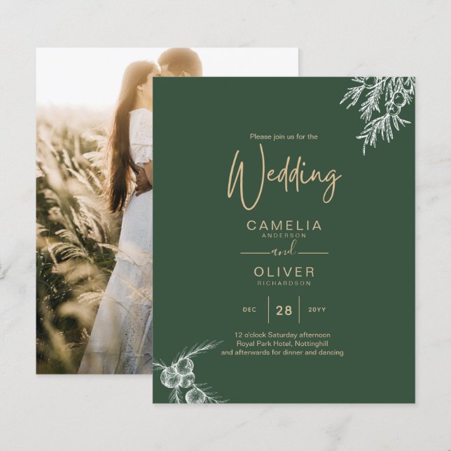 FOTO Wedite Einladung Juniper Green Modernes Budge (Vorne/Hinten)