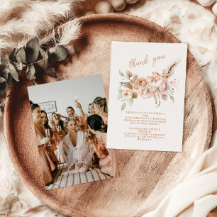Foto Weich rosa Blumenpampen Gras Brautparty Dankeskarte